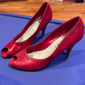 Vintage Red Carriage Court Open Toed Heels Size 9